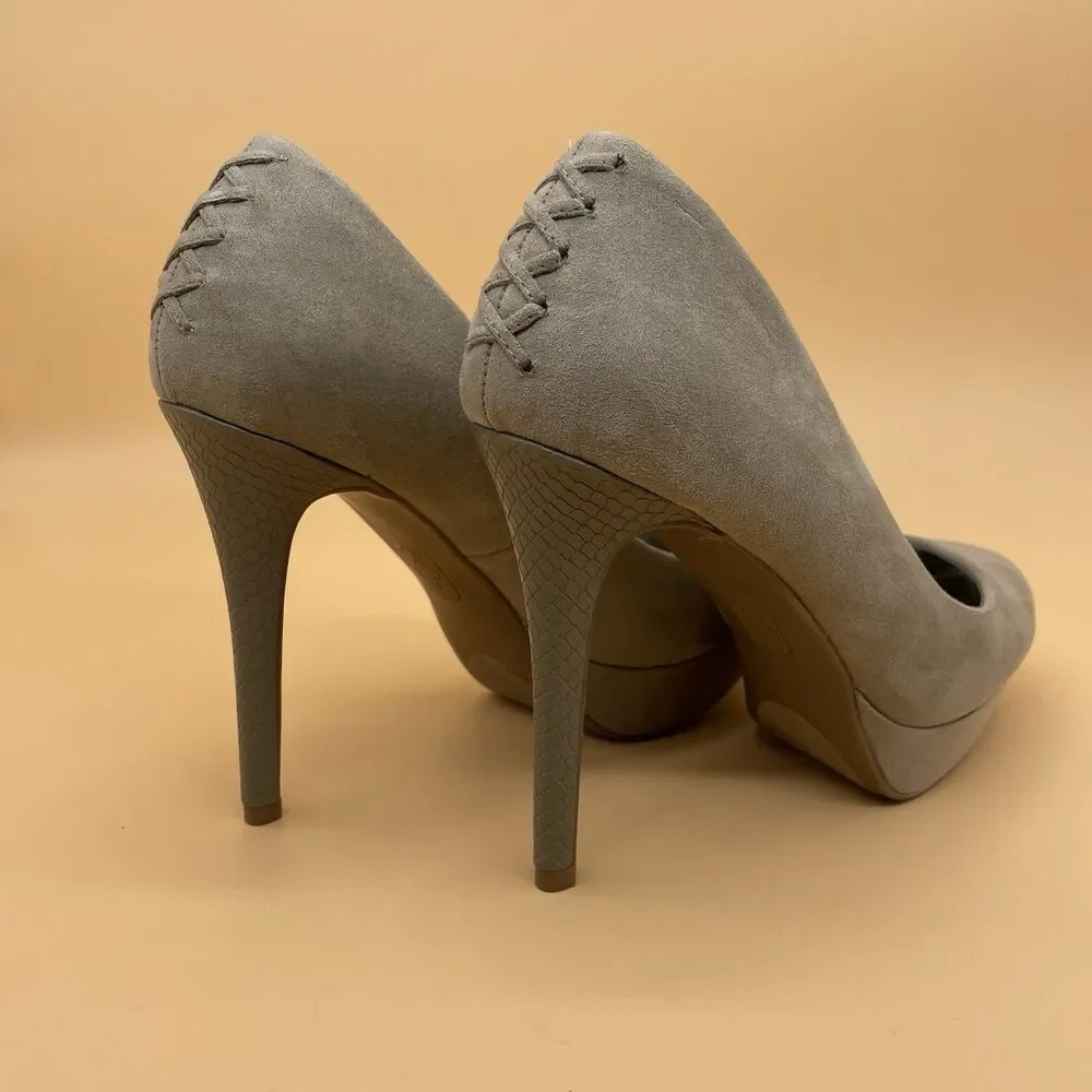 Jennifer Lopez Lucille Platform Pumps Women's 7.5M Grey Faux Suede Stiletto Heel